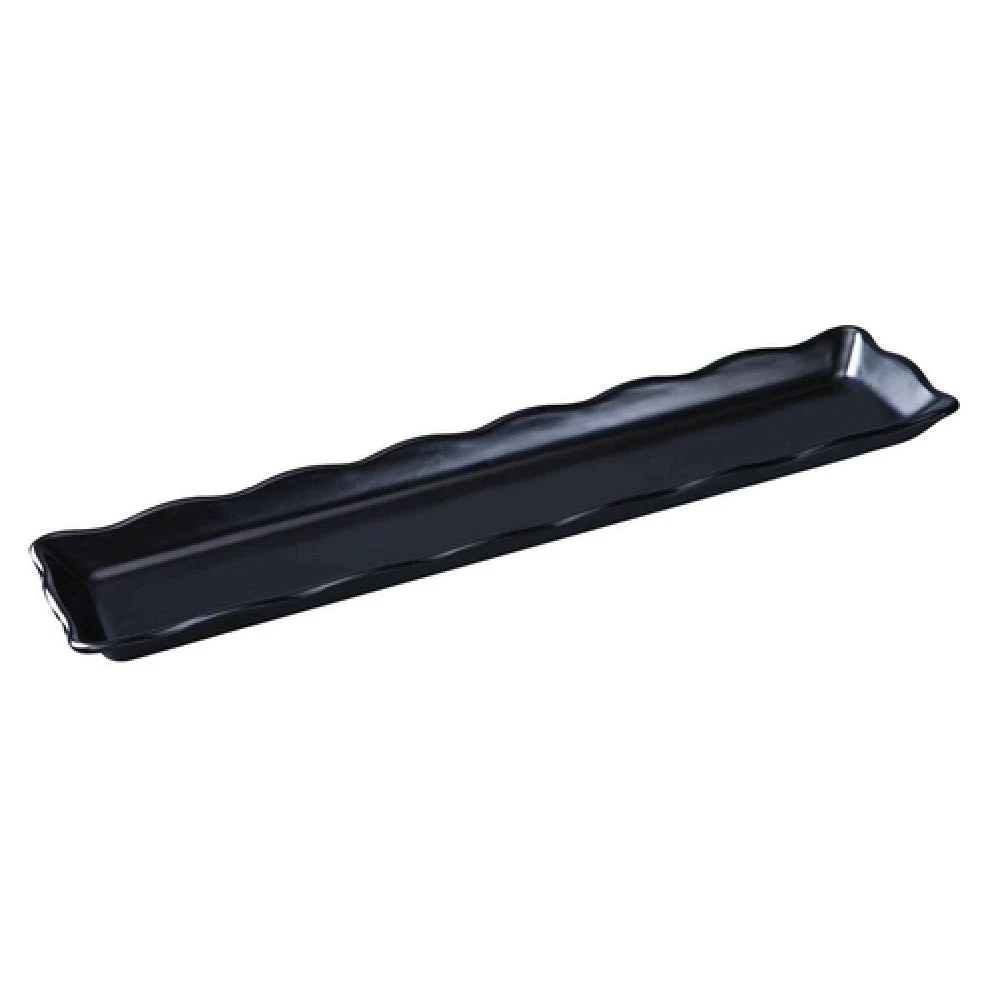 Yanco DC-6021B 21 Inch Rectangular Serving Tray with Scalloped Edge Melamine Black