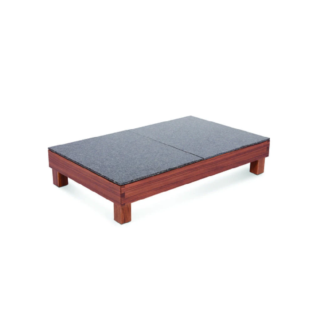 Service Ideas 15A01521 12.8 Inch Large Buffet Serving Tray Walnut Wood Black Granite Display