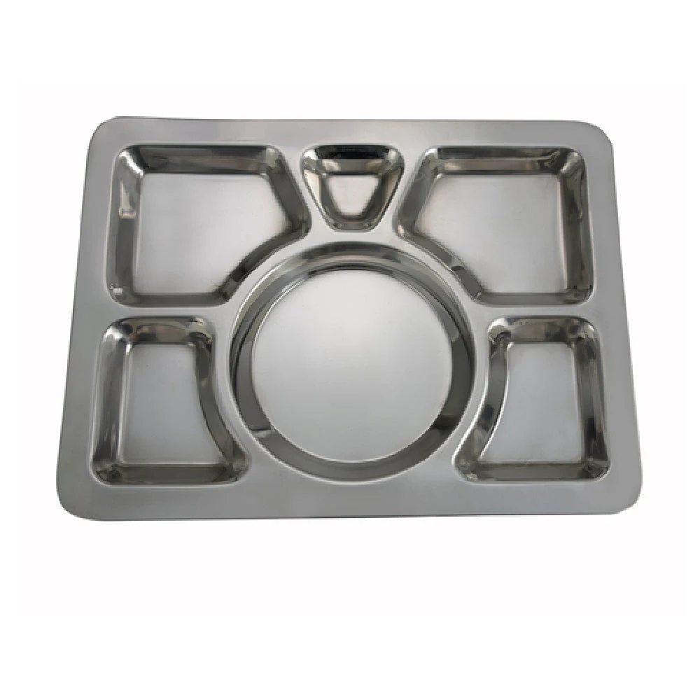 Winco SMT-1 15-1/2 Inch Rectangular Stainless Steel Mess Tray with 6 Compartment