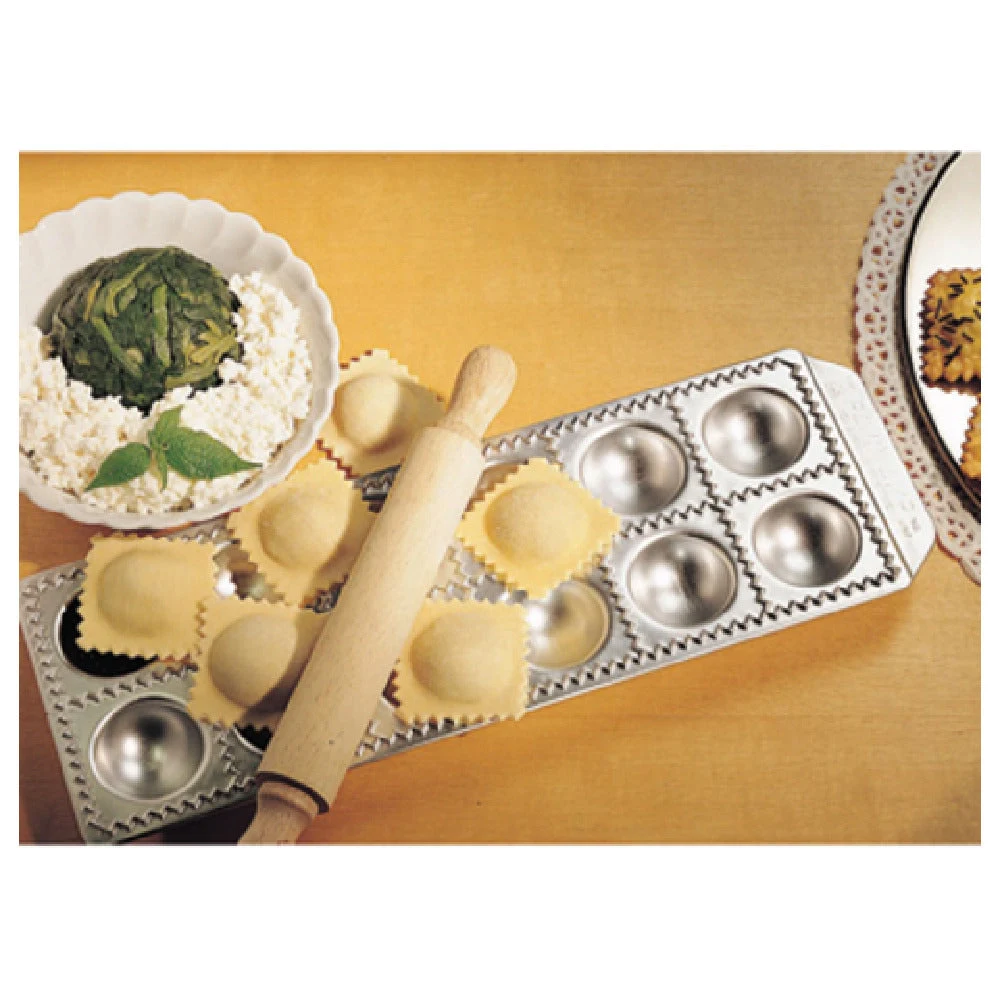 Matfer 073194 13-2/3 Inch Imperia Ravioli Mold Aluminum with Wooden Rolling Pin