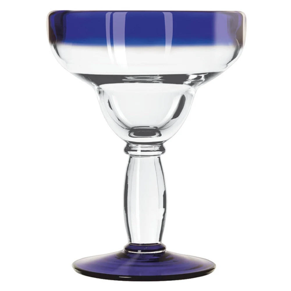 Libbey 92308 12 Oz Margarita Glass with Cobalt Blue Rim and Foot