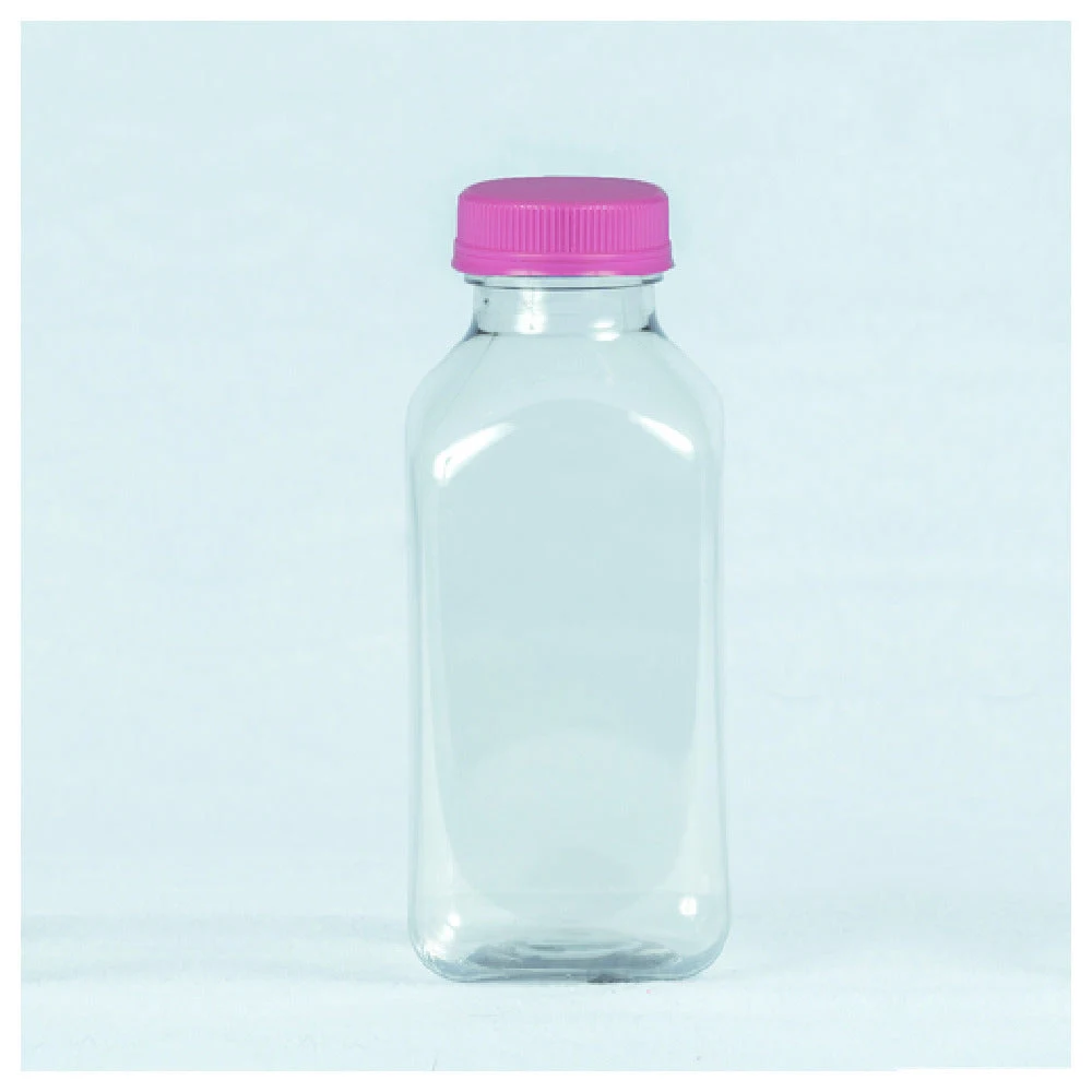 Buccaneer Container Corp 31510120802 12 Oz Juice Bottles Square Clear PET with Pink Lids