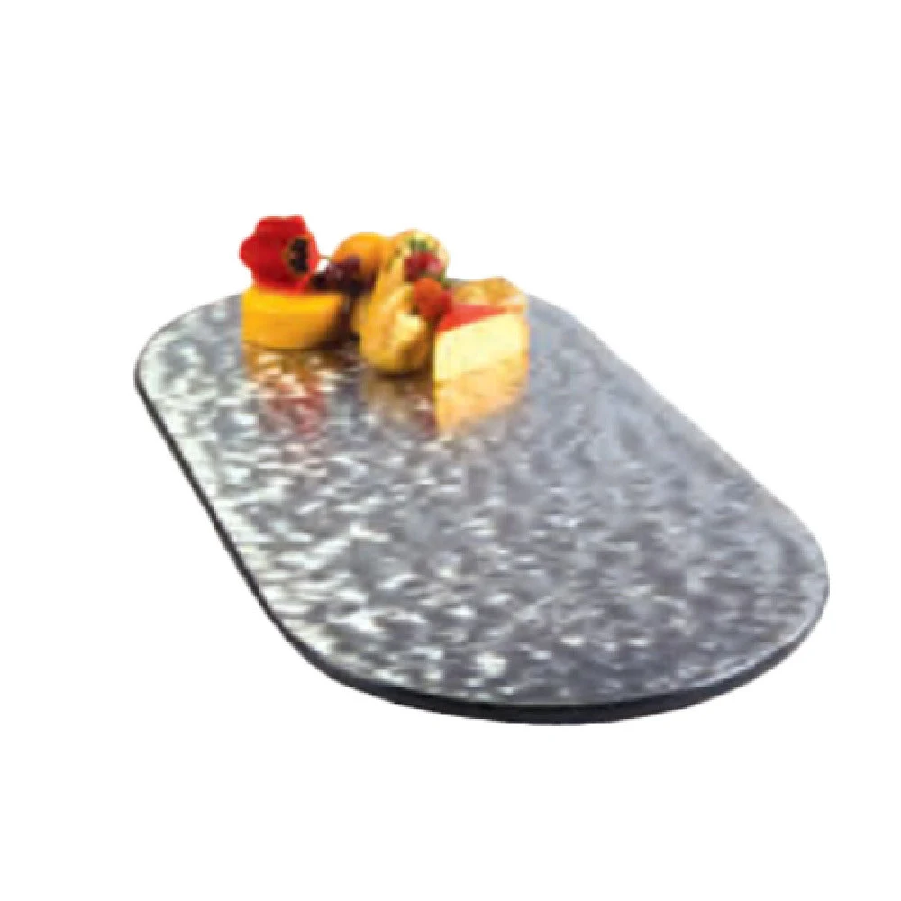 Lakeside 2430 36 Inch Display Tray Rimless Oval Stainless Steel Black Vinyl Edges