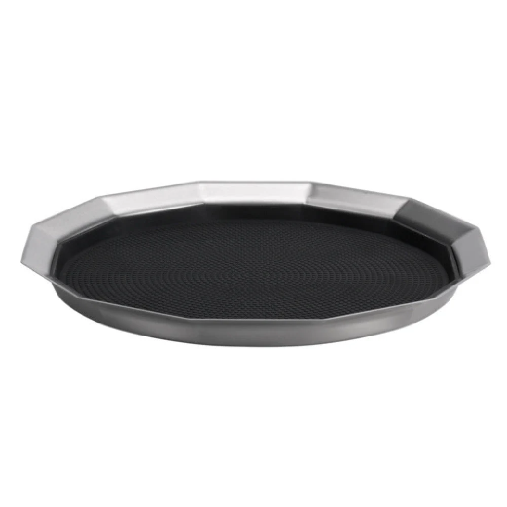 Service Ideas TRPN1412RIBS 14 Inch Diameter Non-Slip Serving Tray Stainless Steel Black