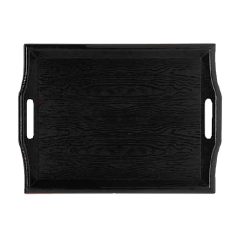GET Enterprises RST-1815-1-BK 19 Inch Plastic Room Service Tray Black with Wood Look