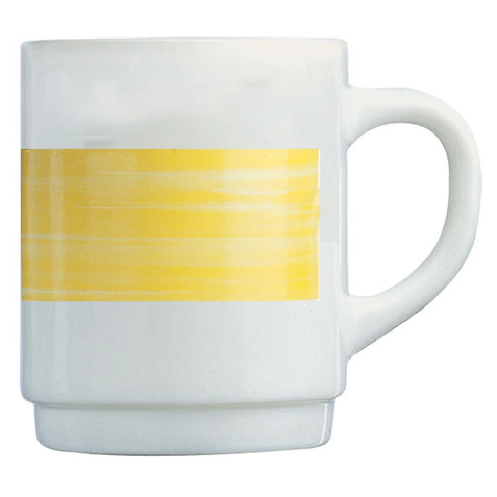 Arc Cardinal P5846 8 Oz Mug Stackable Fully Tempered Glass Brush Yellow 3 Dozen Cases