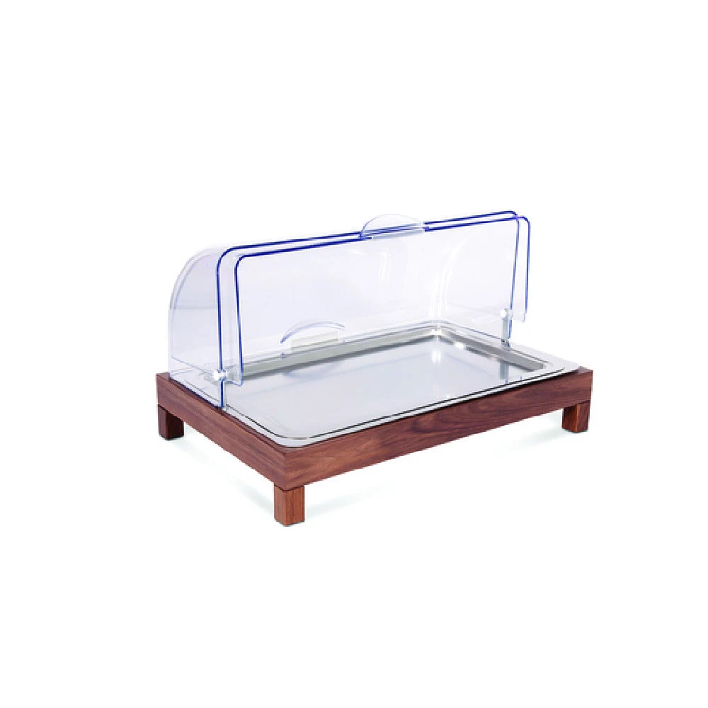 Service Ideas 15A11211 14 Inch Walnut Roll Top Cloche Stainless Tray
