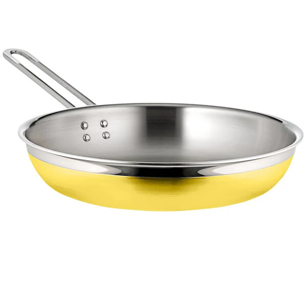 Bon Chef Country French X 2.38 Qt. Yellow Stainless Steel Long Handle Saute Pan / Skillet - 71308-CF2-Y