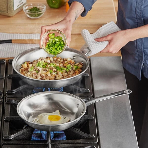 Vollrath Tribute 2-Piece Induction Ready Tri-Ply Stainless Steel Fry Pan Set with Chrome Plated Handles - 8