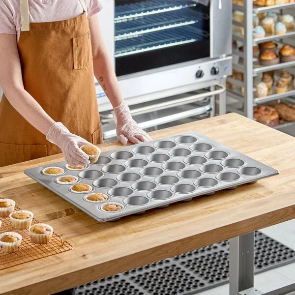 Baker's Lane 35 Cup 3.8 oz. Glazed Aluminized Steel Muffin / Cupcake Pan - 18