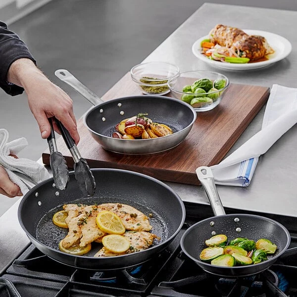 Vollrath Optio 3-Piece Induction Ready Stainless Steel Non-Stick Fry Pan Set with Aluminum-Clad Bottom - 8