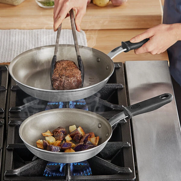 Vollrath Wear-Ever 2-Piece Aluminum Non-Stick Fry Pan Set with PowerCoat2 Coating and Black Silicone Handles - 8