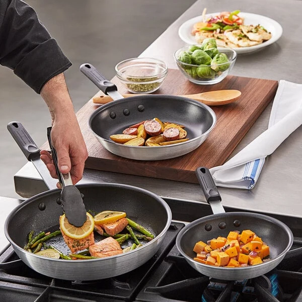 Choice 3-Piece Aluminum Non-Stick Fry Pan Set with Black Silicone Handles - 8