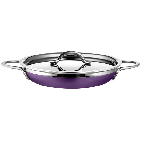 Bon Chef Country French X 3.13 Qt. Purple Stainless Steel Double Handle Saute Pan / Skillet - 71306-CF2-P