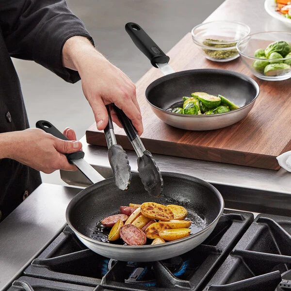 Vollrath Wear-Ever 2-Piece Aluminum Non-Stick Fry Pan Set with Rivetless Interior, CeramiGuard II Coating, and Black Silicone Handles - 8