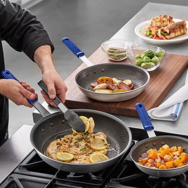 Vollrath Wear-Ever 3-Piece Aluminum Non-Stick Fry Pan Set with CeramiGuard II Coating and Blue Cool Handles - 8