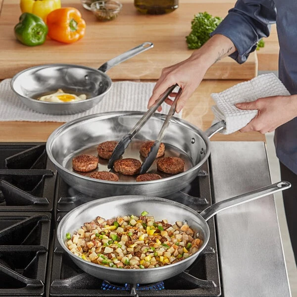 Vollrath Tribute 3-Piece Induction Ready Tri-Ply Stainless Steel Fry Pan Set with Chrome Plated Handles - 8