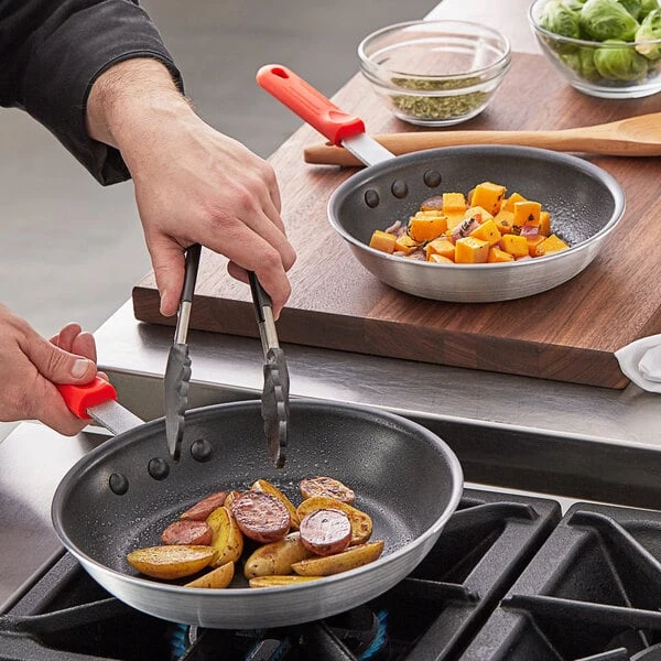 Choice 2-Piece Aluminum Non-Stick Fry Pan Set with Red Silicone Handles - 8