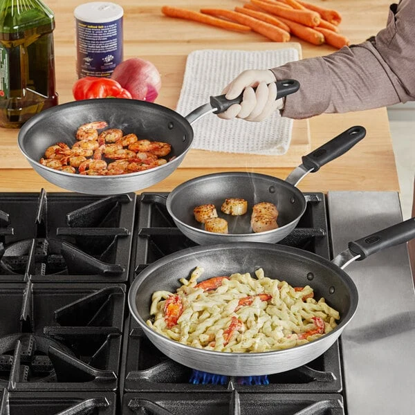 Vollrath Wear-Ever 3-Piece Aluminum Non-Stick Fry Pan Set with CeramiGuard II Coating and Black Silicone Handles - 8