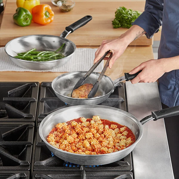 Vollrath Wear-Ever 3-Piece Aluminum Fry Pan Set with Rivetless Interior and Black Silicone Handles - 8