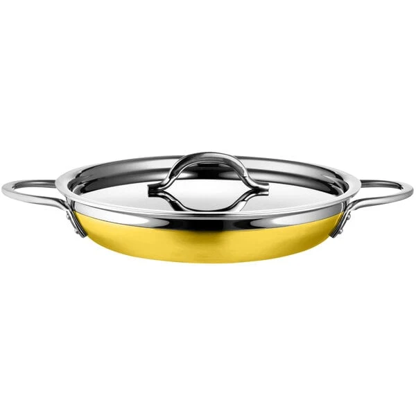 Bon Chef Country French X 3.13 Qt. Yellow Stainless Steel Double Handle Saute Pan / Skillet - 71306-CF2-Y